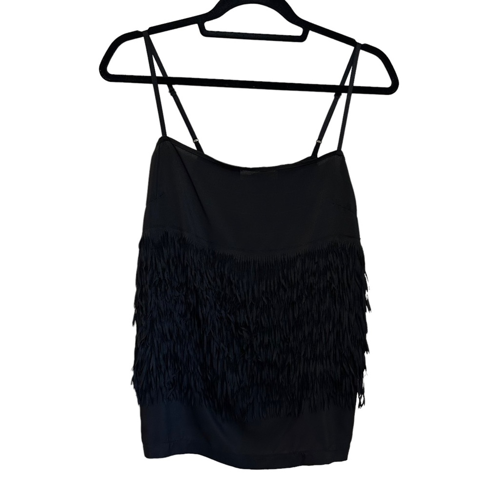Vicolo Black Fringed Adjustable Tank Viscose sz L Italian designer Top